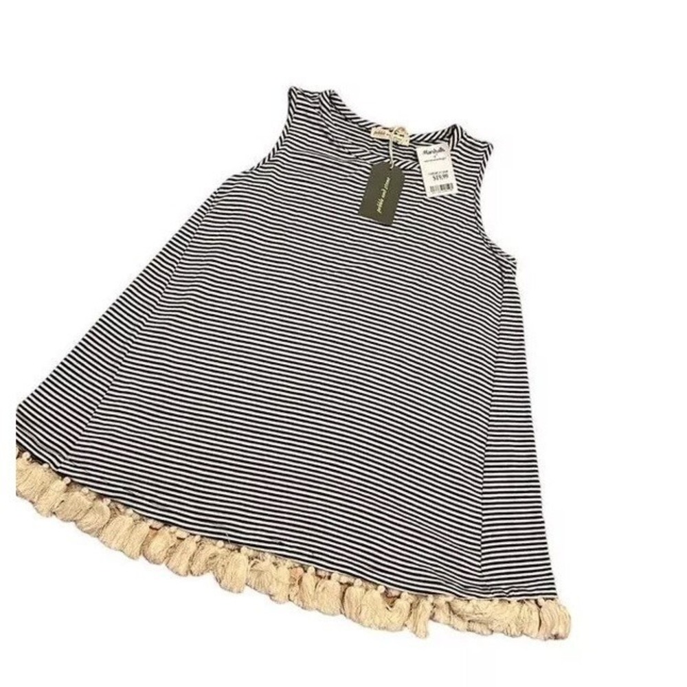 NWT Boho Tassels Black White Stripe Sleeveless Tunic Beach Top Fringe